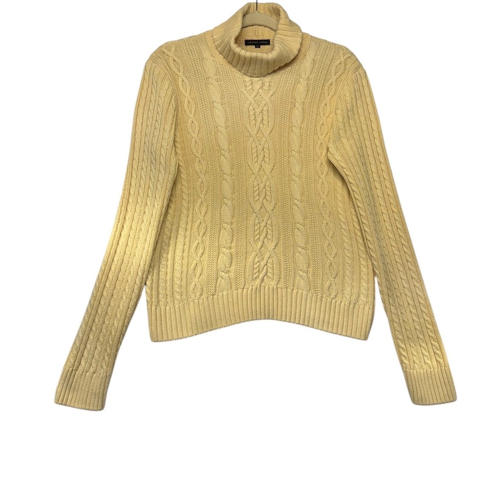Butter Yellow Cable Knit Turtleneck Sweater 100% Cotton Size Medium